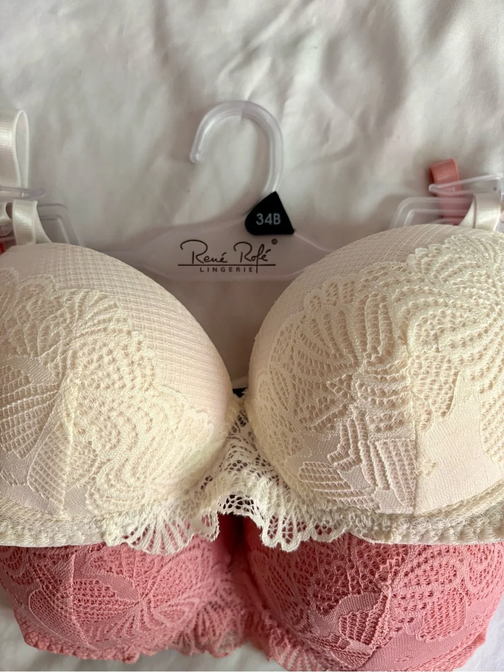 Rene Rofe Lace Push-Up Bra Trio — Ivory, Rose, Blush Size 34B - Picture 6 of 8